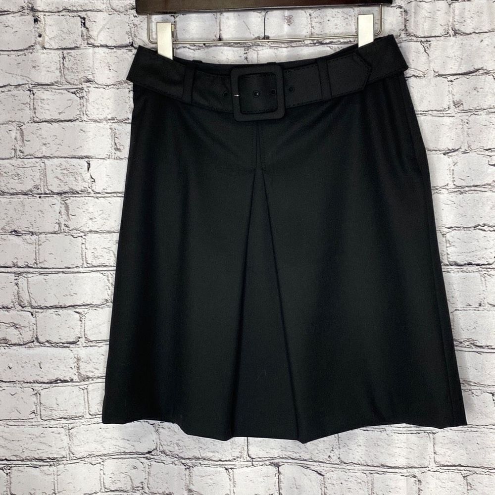 Ann Taylor A-Line inverted Pleat Belted‎ Knee Length Skirt Black 6P